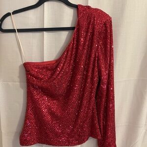 Pink Sequin One-Shoulder Top